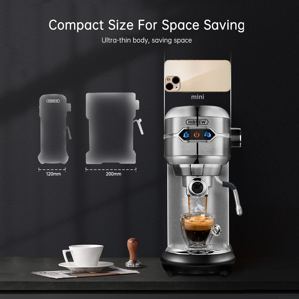 20 Bar Espresso Machine – Slim Stainless Steel Design for Ground Coffee & ESE Pods