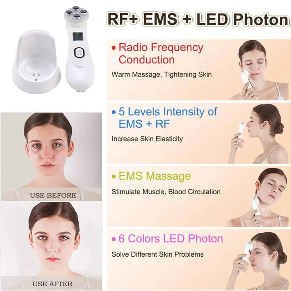 Microcurrent LED Facial Device with 6 Light Modes in Black with Box
