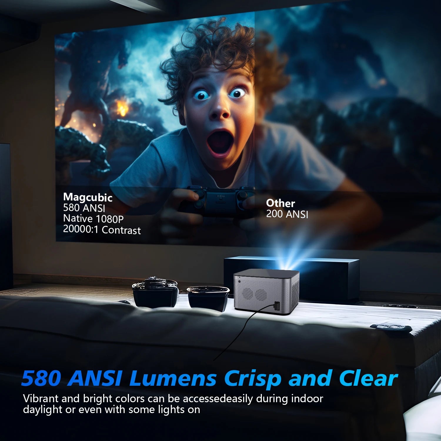 Smart 1080P Home Projector with Voice Control & Bluetooth