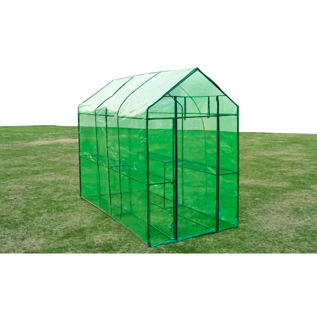 Heavy Duty Outdoor Greenhouse with Powder-Coated Steel Frame & 2 Shelves – 2.4m Long