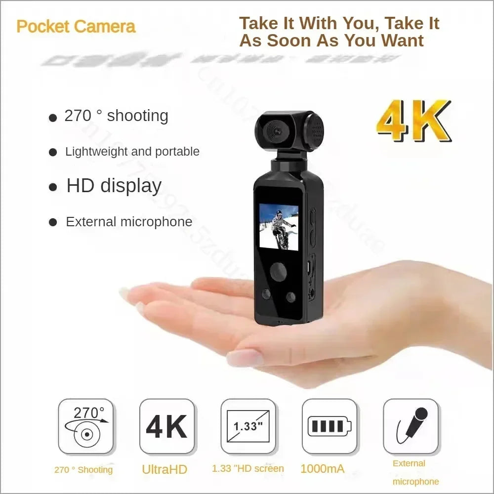 Portable 4K WiFi Action Camera with 270° Rotating Lens & 30M Waterproof Case Helmet, Bike & Travel Video
