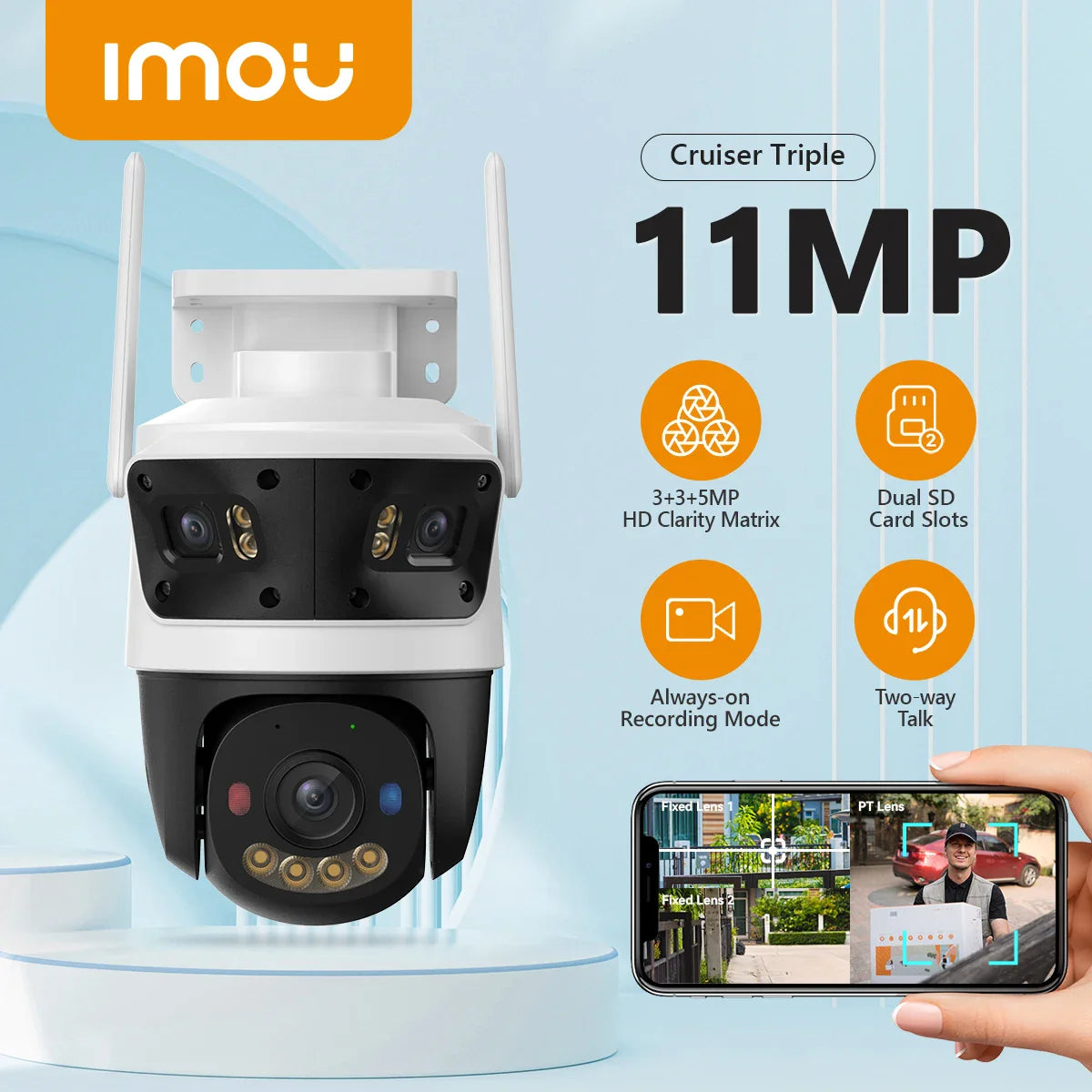 11MP Triple Lens WiFi Security Camera with AI Tracking