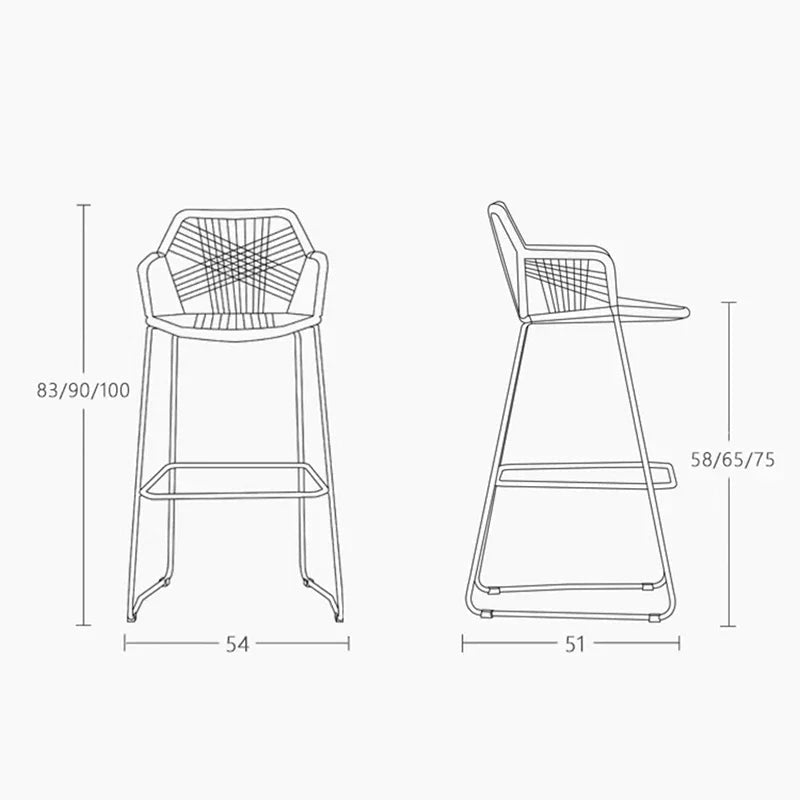 Waterproof Rattan Bar Stools Nordic Hollow-Back Chairs for Outdoor Courtyard & Patio Dining