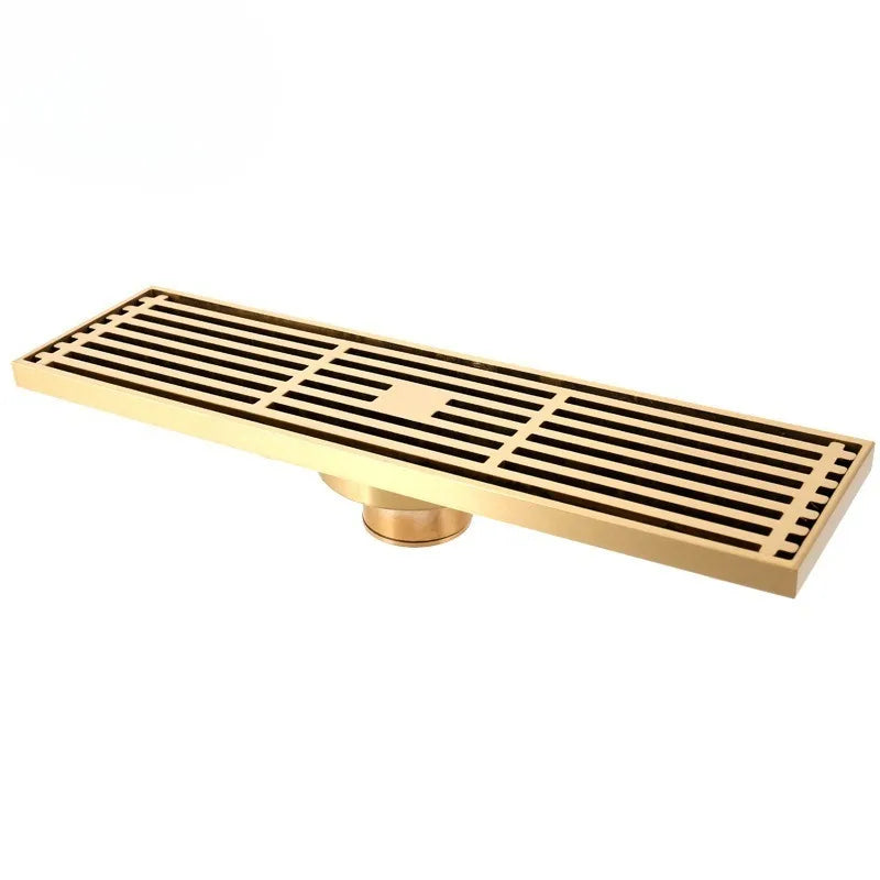 Rectangular Bathroom Floor Drain, Brushed Steel, 8x30cm