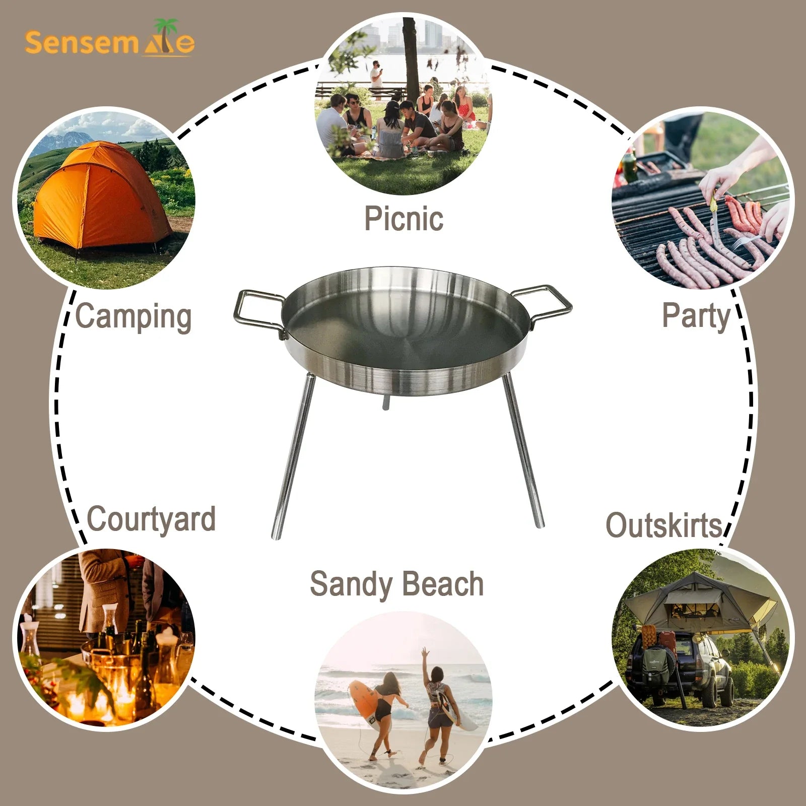 Heavy Duty 50cm Stainless Steel Outdoor Frying Pan with Legs