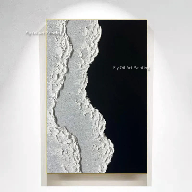 100x150cm Handmade Black & White Textured Canvas Art