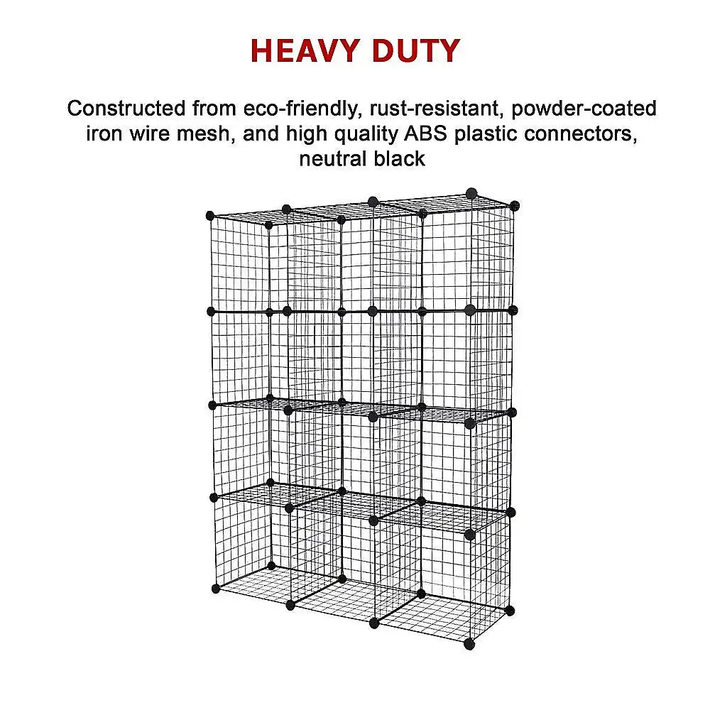 12-Cube Wire Storage Organizer – Modular Bookcase & Display Shelf (Black)