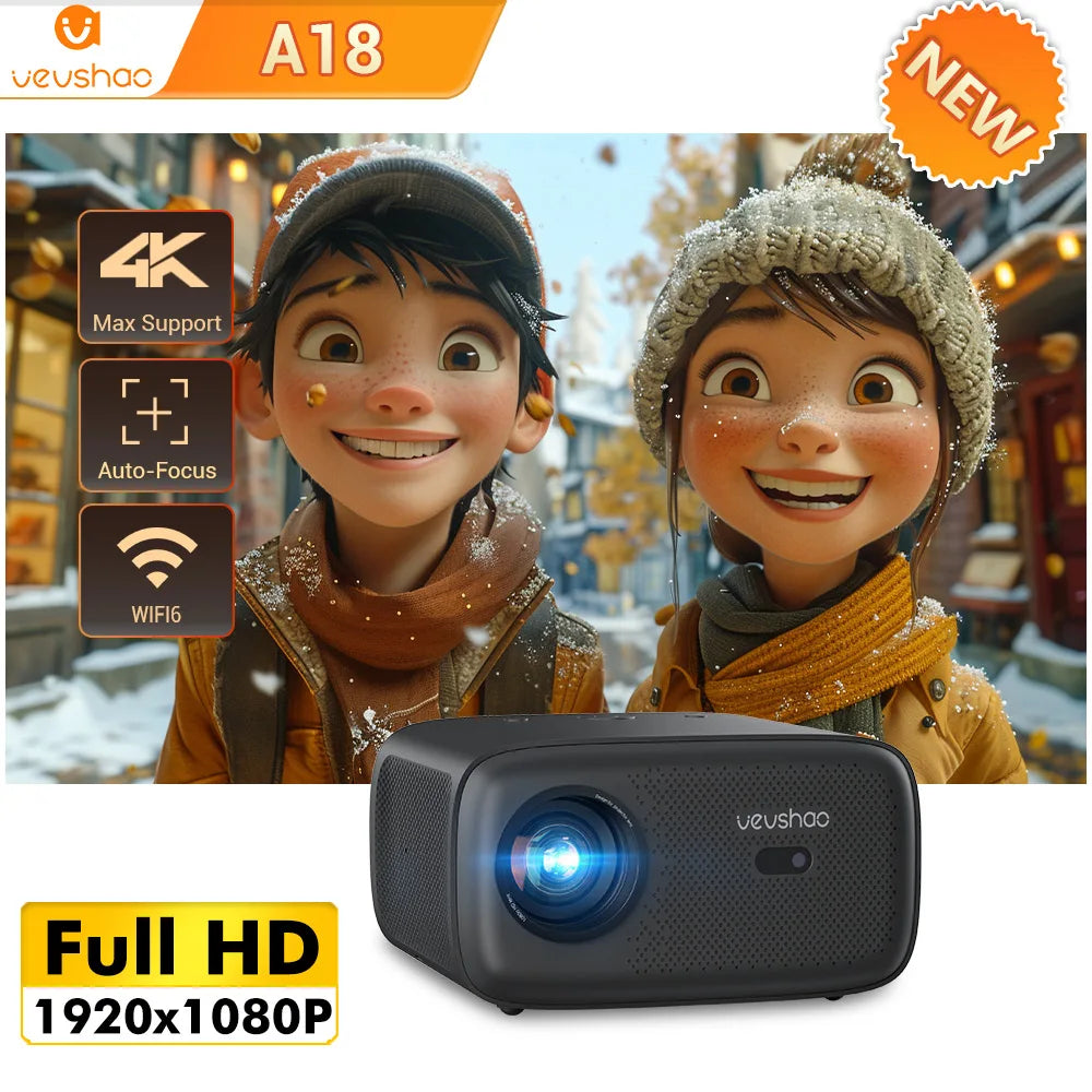 Mini Home Projector 1080p LCD, WiFi 6, Auto Keystone, 300" Display