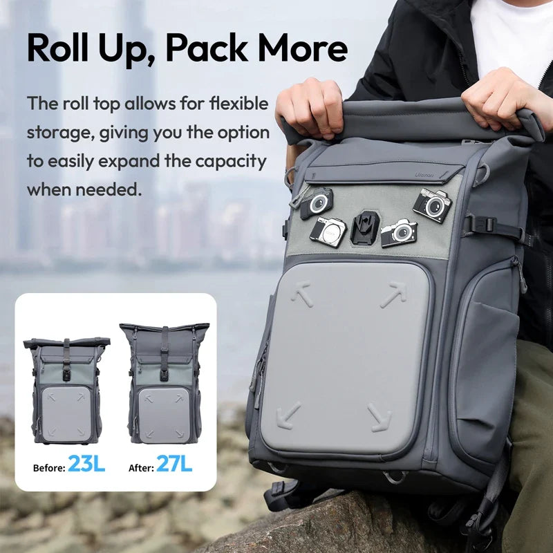 Hard Shell Camera Backpack 23–27L – Outdoor Travel & Hiking