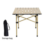 Foldable Outdoor Camping Table with Storage Shelf Golden
