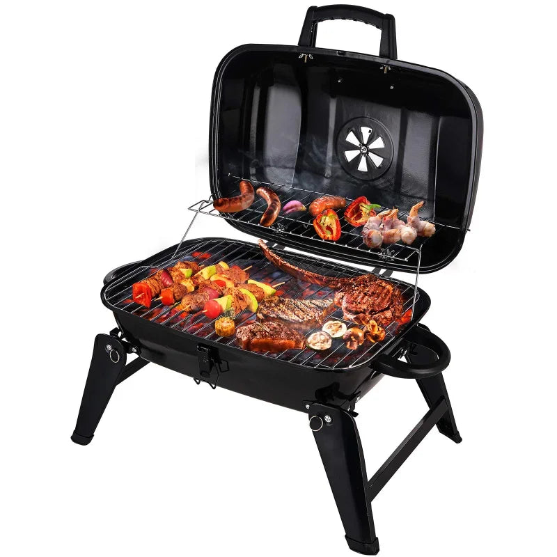 18-Inch Portable Charcoal BBQ Grill with Warming Rack