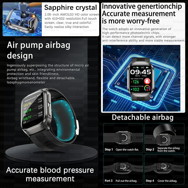 2.06" AMOLED Health Watch with ECG, Oxygen & Temp Sensor