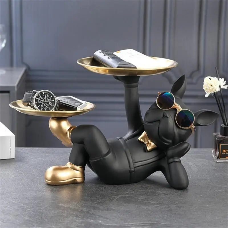 Dog Figurine with Storage Tray – Resin Home Decor Sculpture