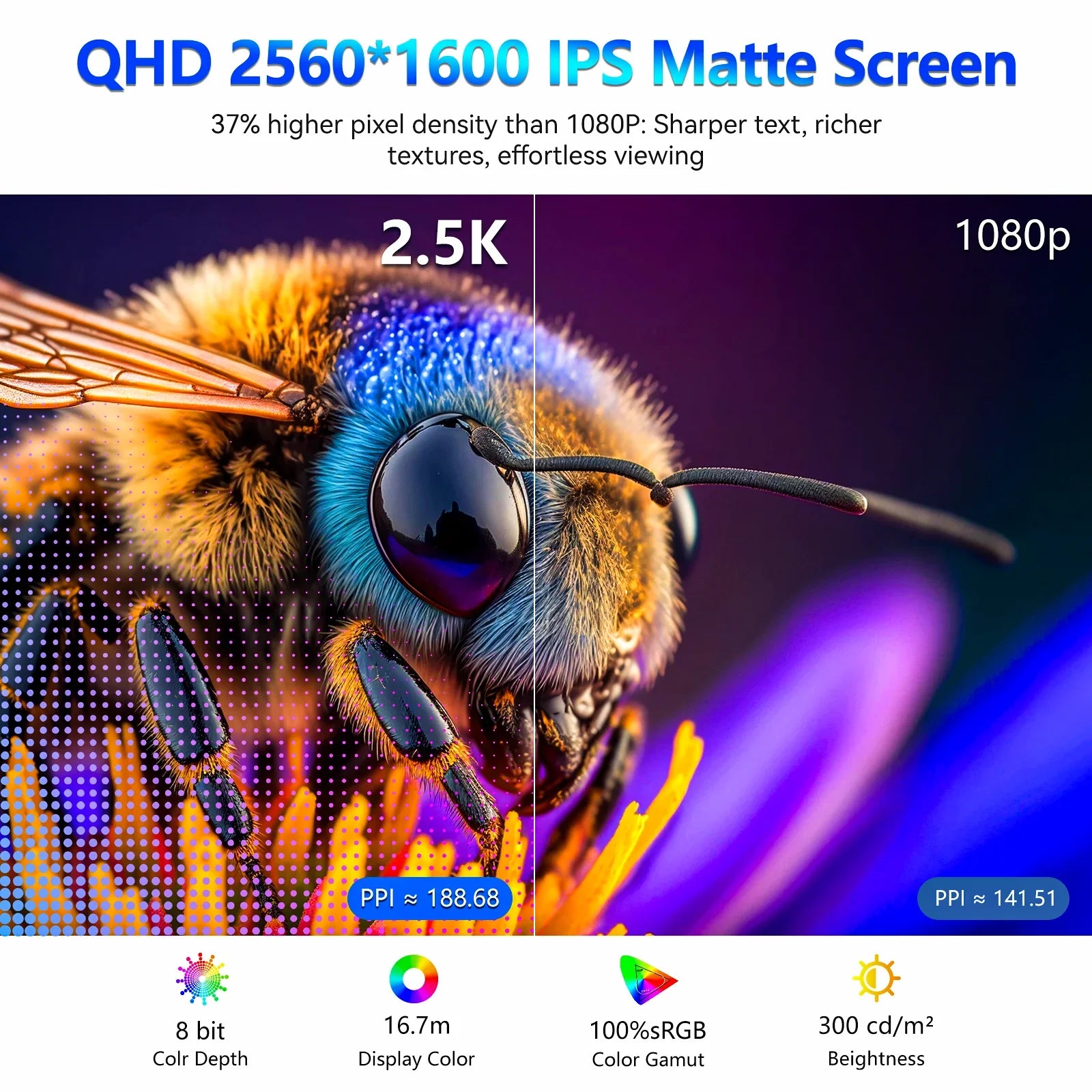 16" Portable 2.5K Gaming Monitor with 144Hz, 100% sRGB, USB-C & Mini HDMI – For PS5, Switch, PC