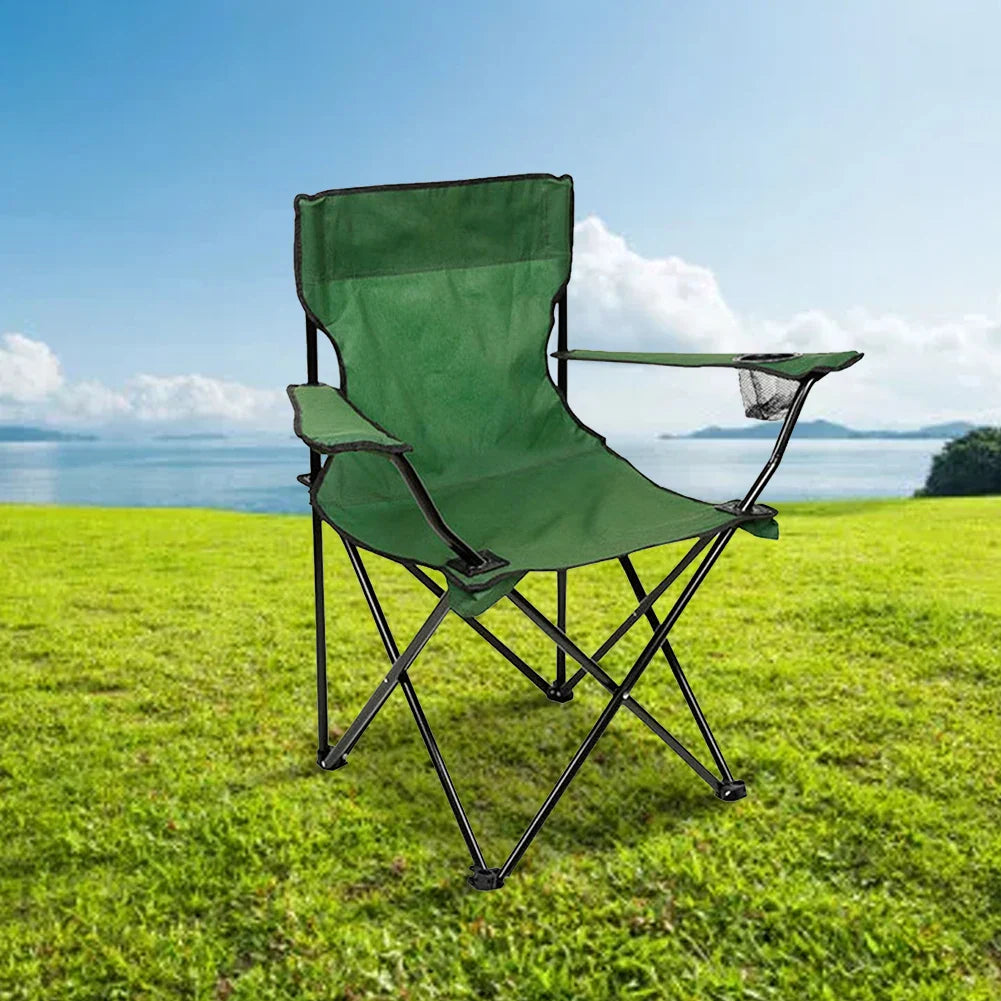 Portable Folding Camping Chair with Armrest & Carry Bag – Black