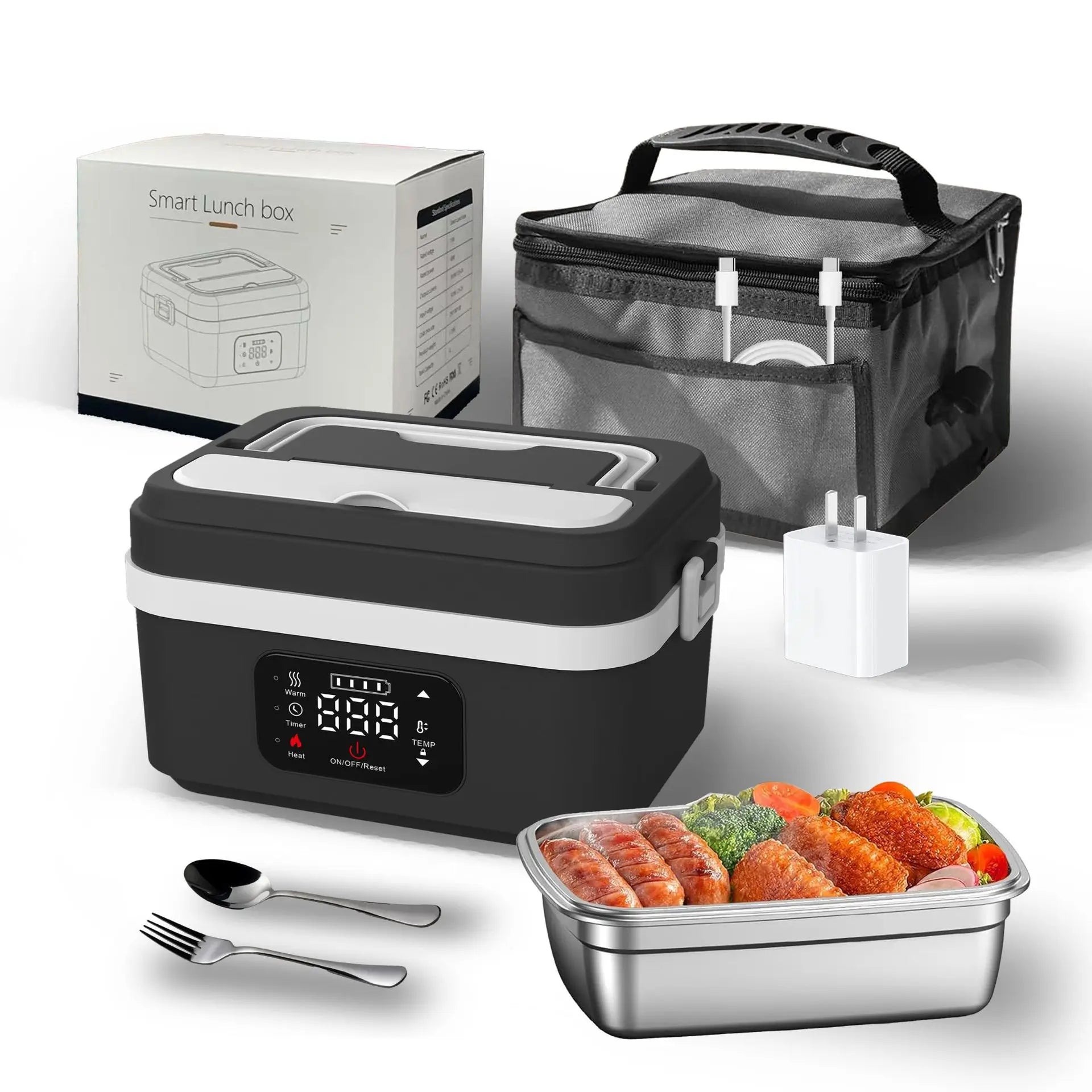 Portable 8000mAh Heated Lunch Box with Smart Food Warming for Work School or Travel
