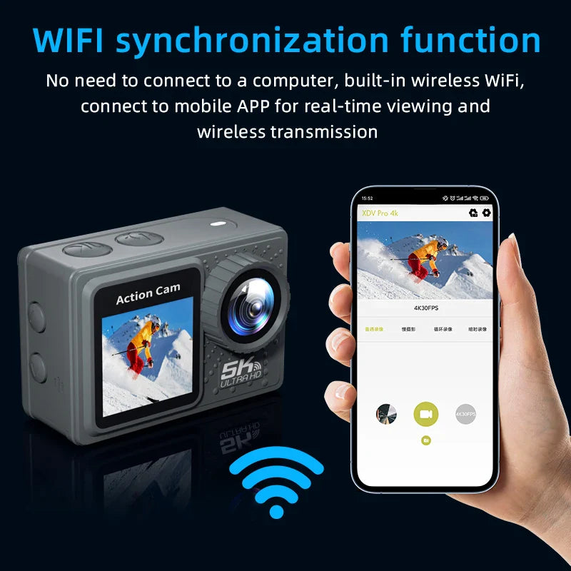 5K Action Camera with Dual Screen, Waterproof 30m & Remote AT-M40R -A 128GB
