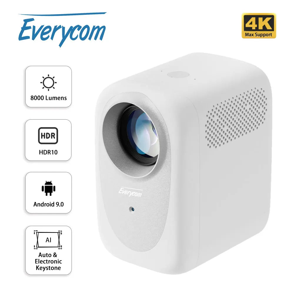 1080p Android Projector with 100" Screen, 8000 Lumens, 5G WiFi, Bluetooth