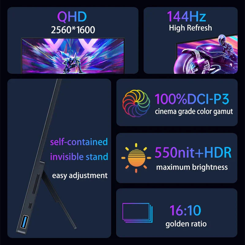 16" 2.5K 144Hz Touchscreen Monitor for Gaming and Work