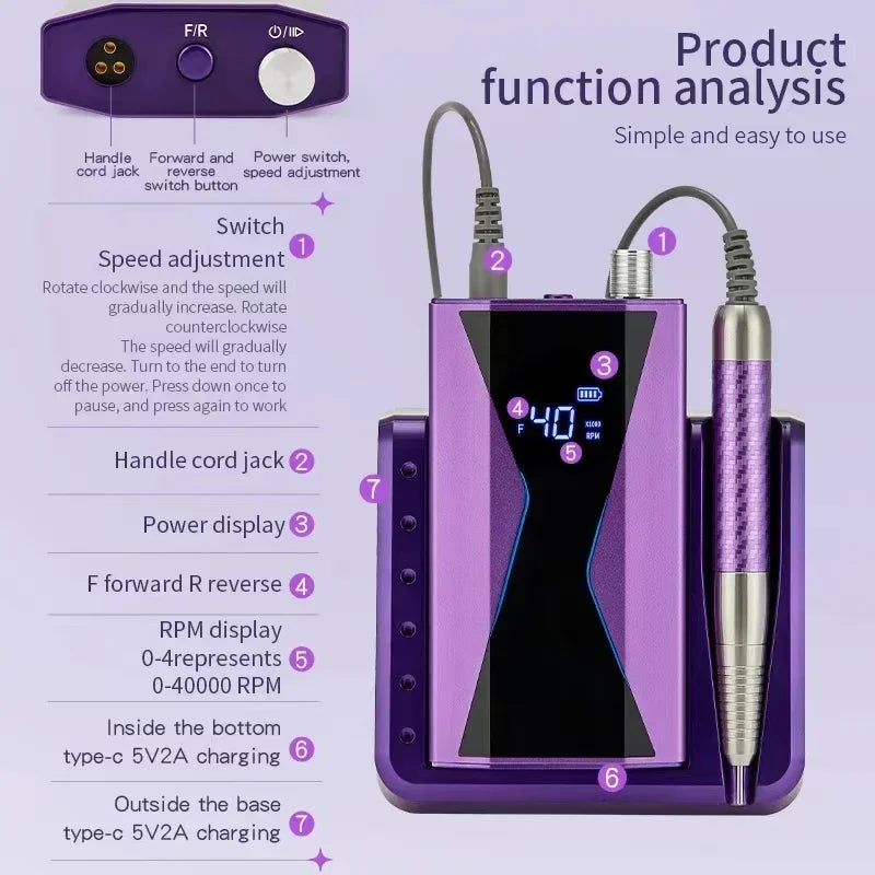 Rechargeable Nail Grinder with Storage and Accessories