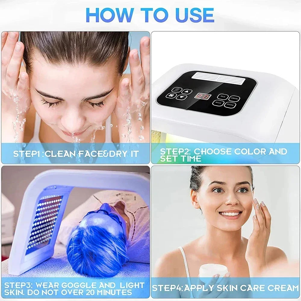Rechargeable 7-Mode LED Skin Therapy Mask Wrinkle Reduction & Brightening for Home & Salon