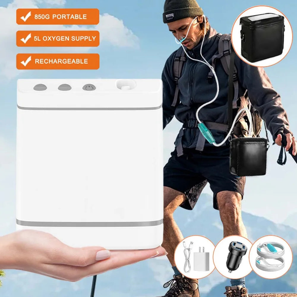 5L Portable Rechargeable Oxygen Concentrator with Travel Bag Dual Mode, Quiet, Long Battery Life
