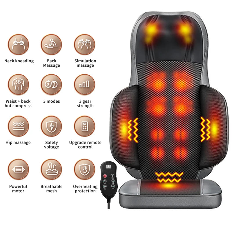 Portable Electric Massage Chair Pad , Deep Kneading, Heat Therapy, Vibration for Home & Office