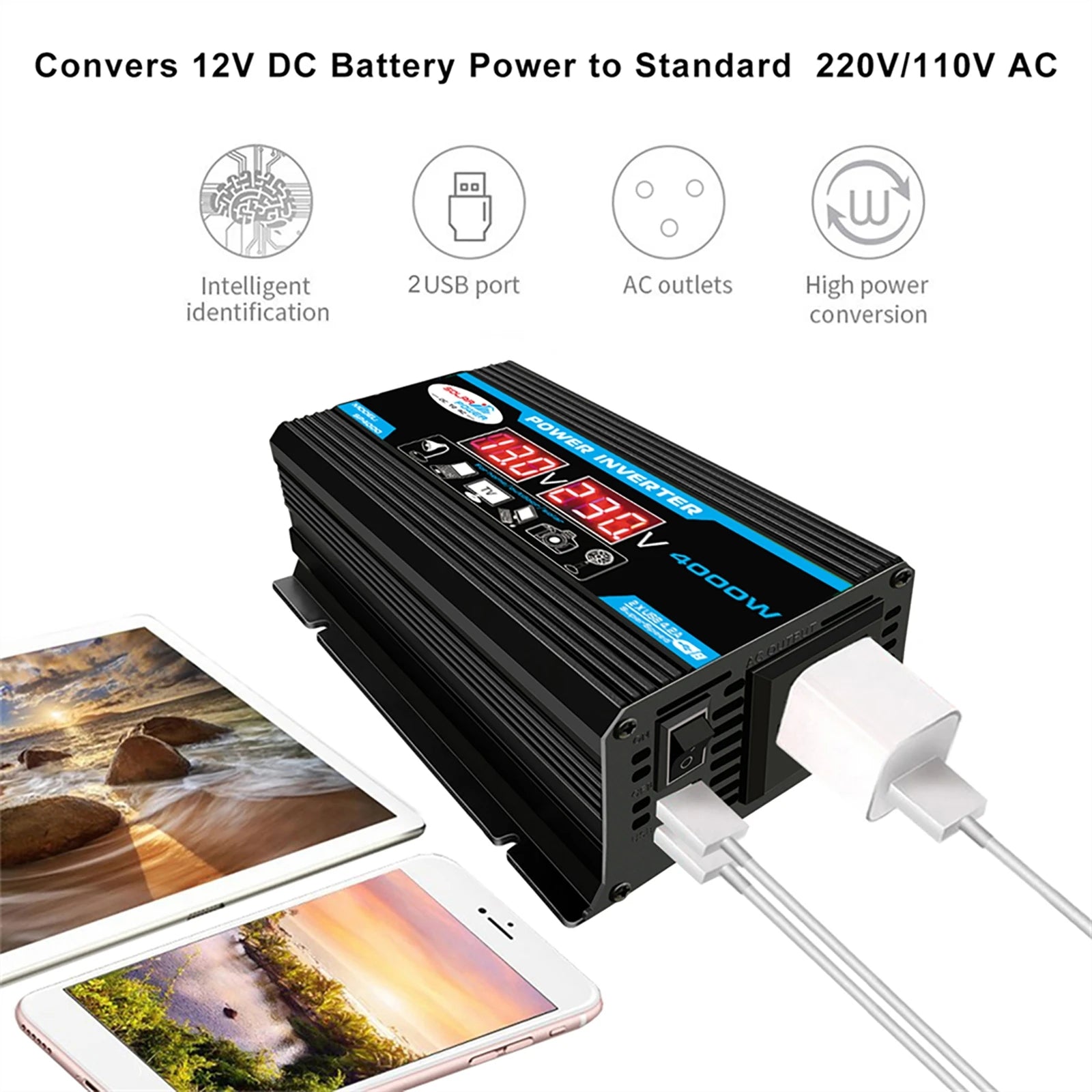 4000W 12V to 220V Solar Generator Kit with Panel, Inverter & Dual USB Outdoor Power Solution
