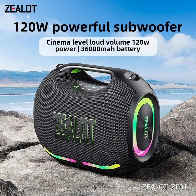 120W Portable Bluetooth Speaker with Subwoofer and Power Bank