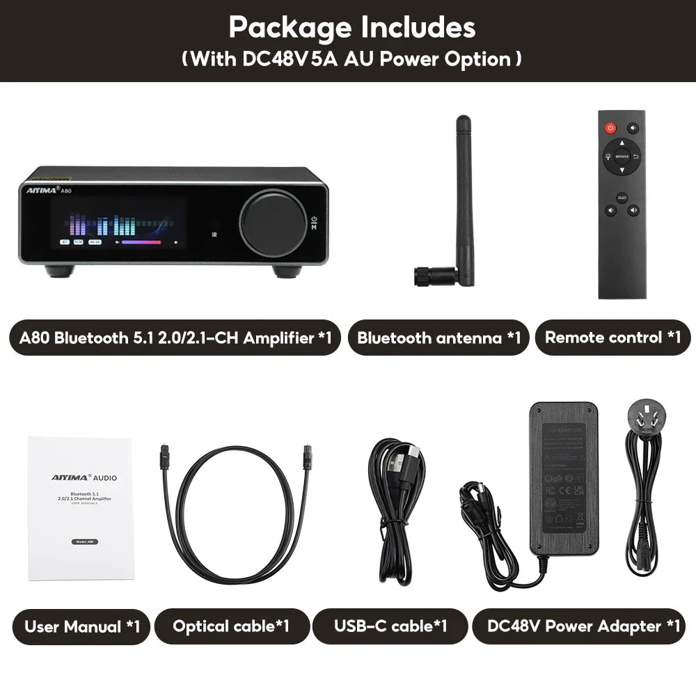 2-Channel 300W Bluetooth Amplifier with USB and Optical Input