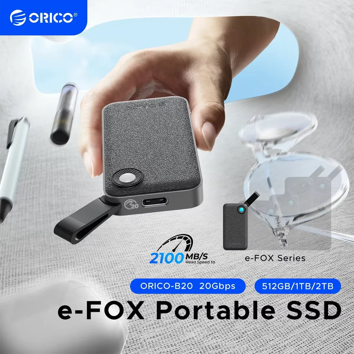 1TB External SSD – USB 3.2 Gen 2x2 Portable Drive with 2-in-1 USB-C Cable, 2000MB/s