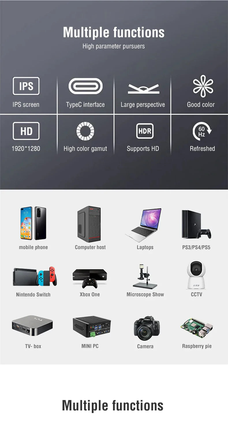 10.5-Inch Portable Monitor 1280P HDR Display for Laptop or Console