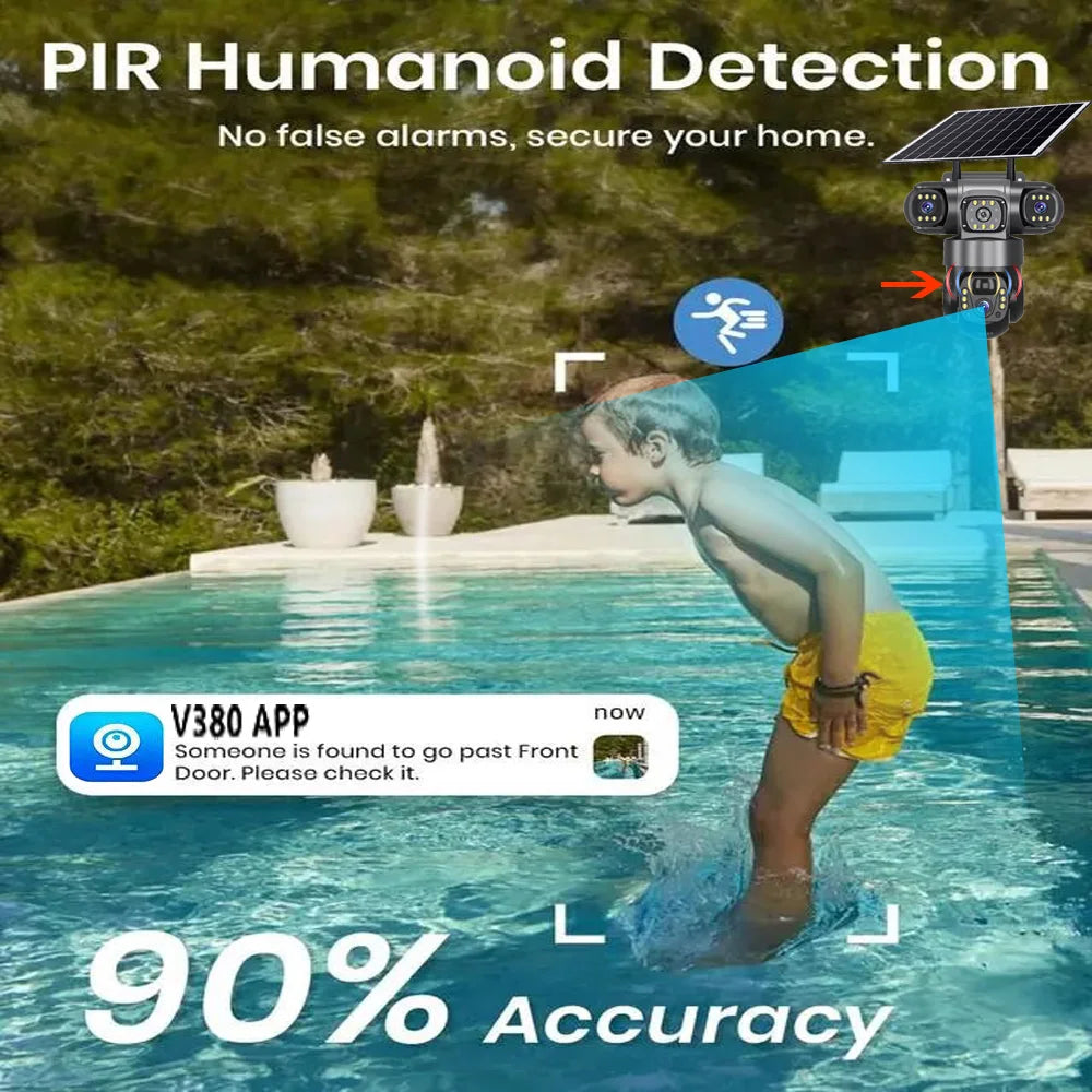 4G Solar-Powered Outdoor Security Camera with Triple Lens and 32G Storage