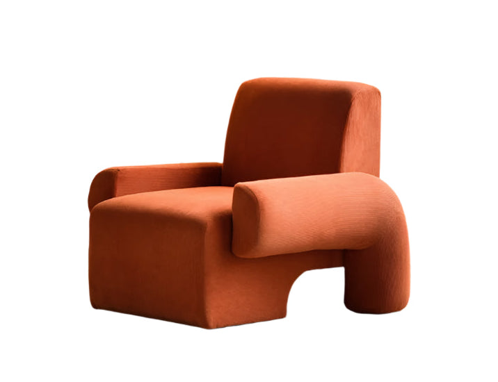 Modern Red Corduroy Lazy Accent Chair Cozy Single Sofa for Living Room, Bedroom, Balcony