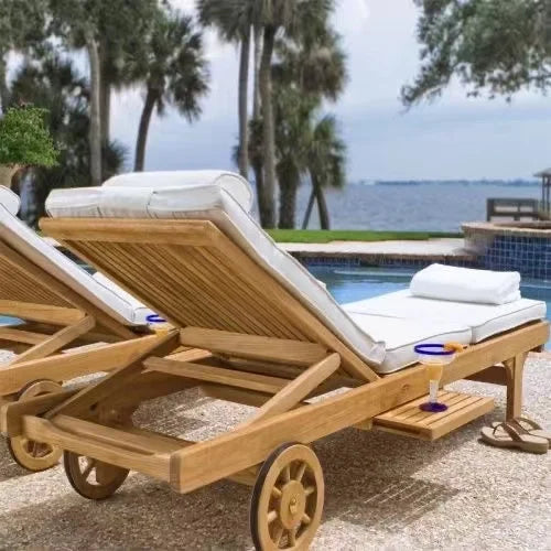 Teak Wood Outdoor Sun Lounger Chair for Poolside & Garden