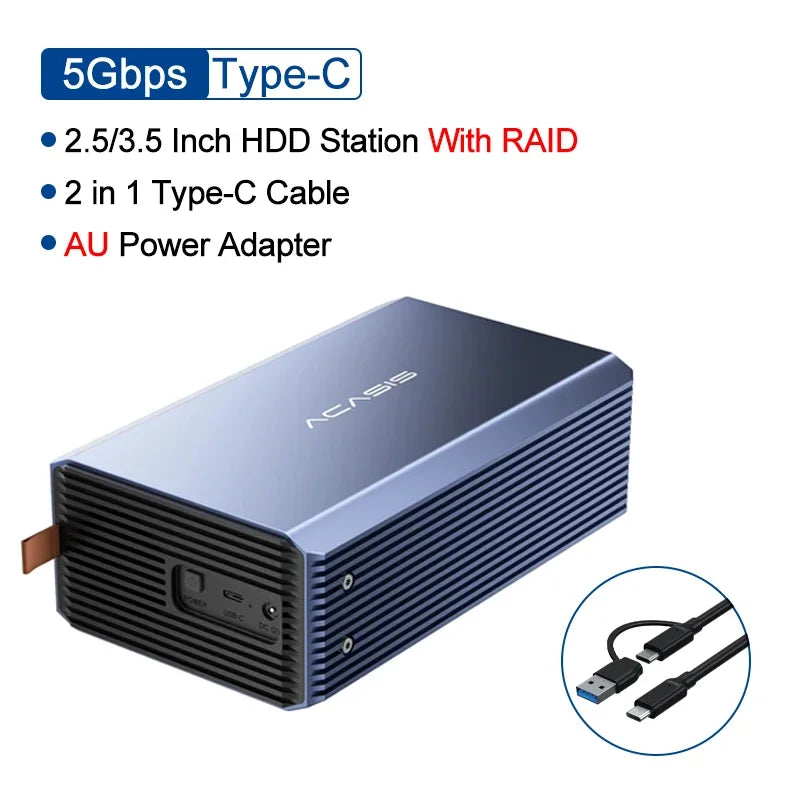 2 Bay 44TB RAID HDD Enclosure with Type-C Port