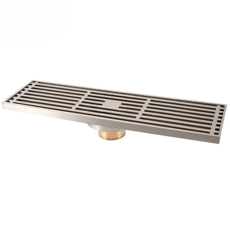 Rectangular Bathroom Floor Drain, Brushed Steel, 8x30cm