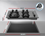 60cm 4-Burner Gas Cooktop with Wok Burner & Knob Controls for Home Kitchen
