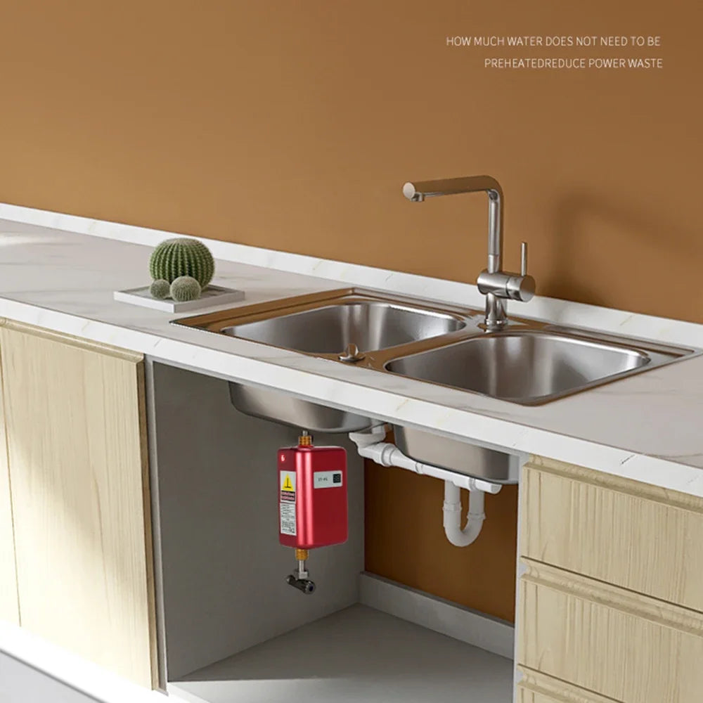 Compact 3800W Tankless Hot Water Unit Instant Heating for Bathroom or Kitchen Use