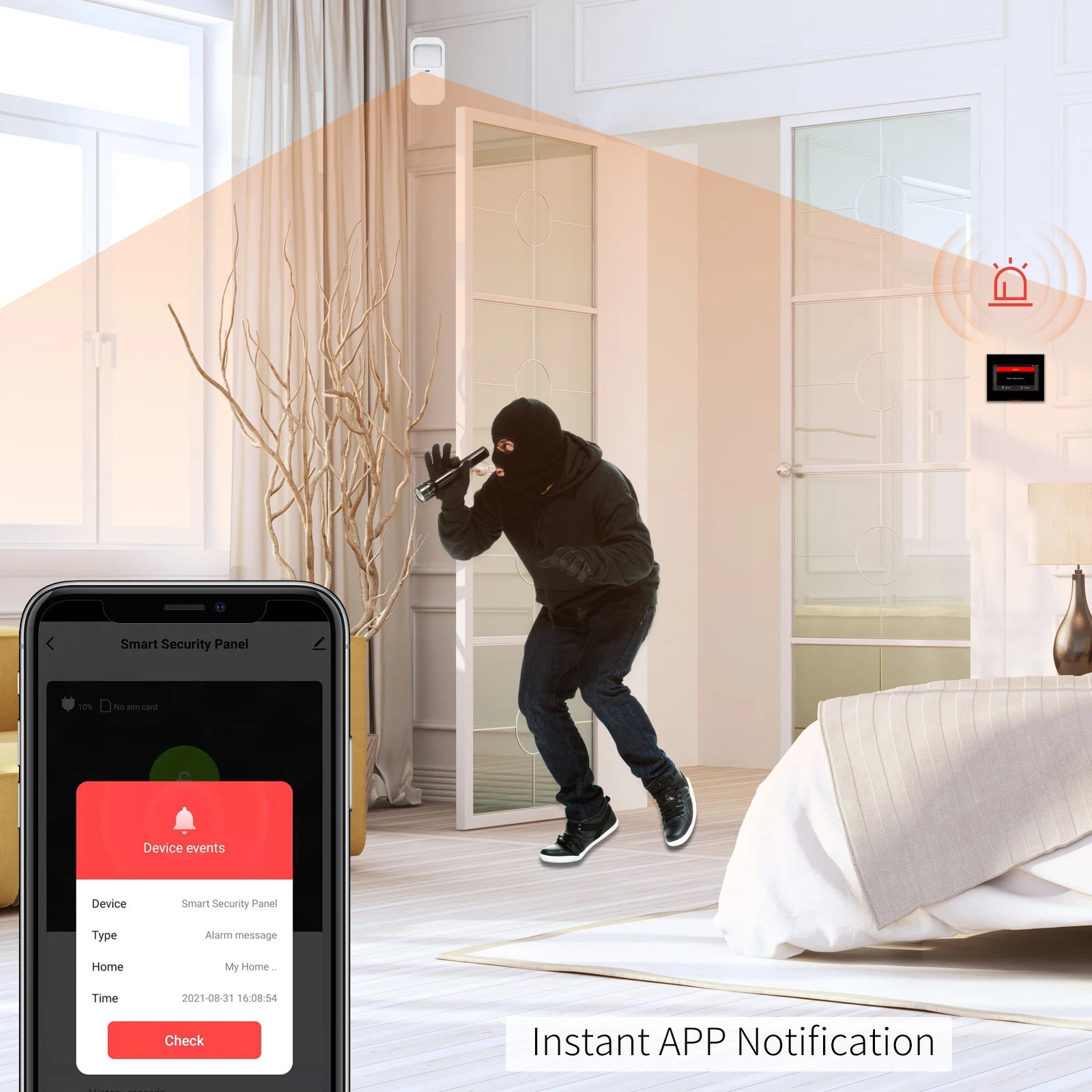 Wireless WiFi Home Alarm System with Touchscreen, Motion Sensor & App Control