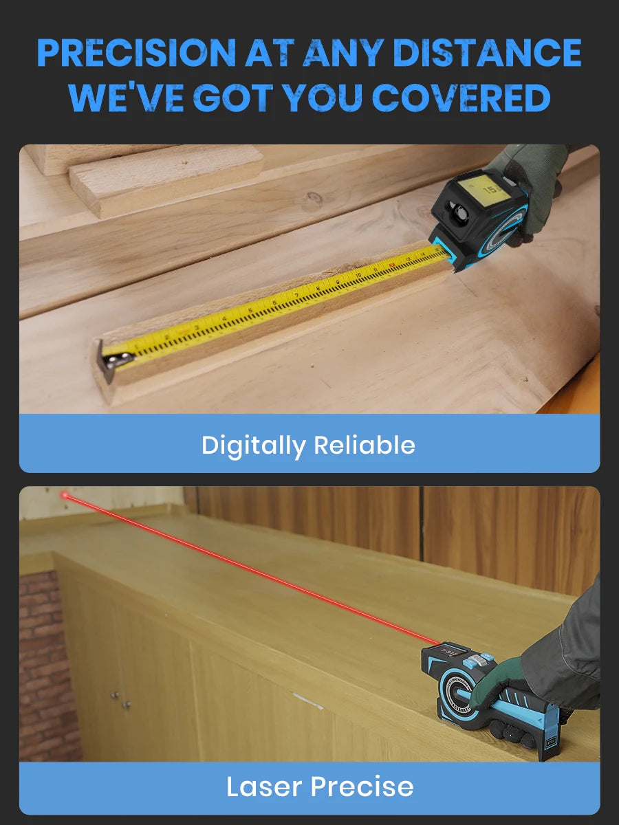 100M Laser Tape Measure with Green Line Marking and Smart Digital Display