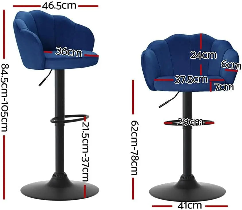 Adjustable Height Velvet Kitchen Bar Stools with 360° Swivel (4 Pack)
