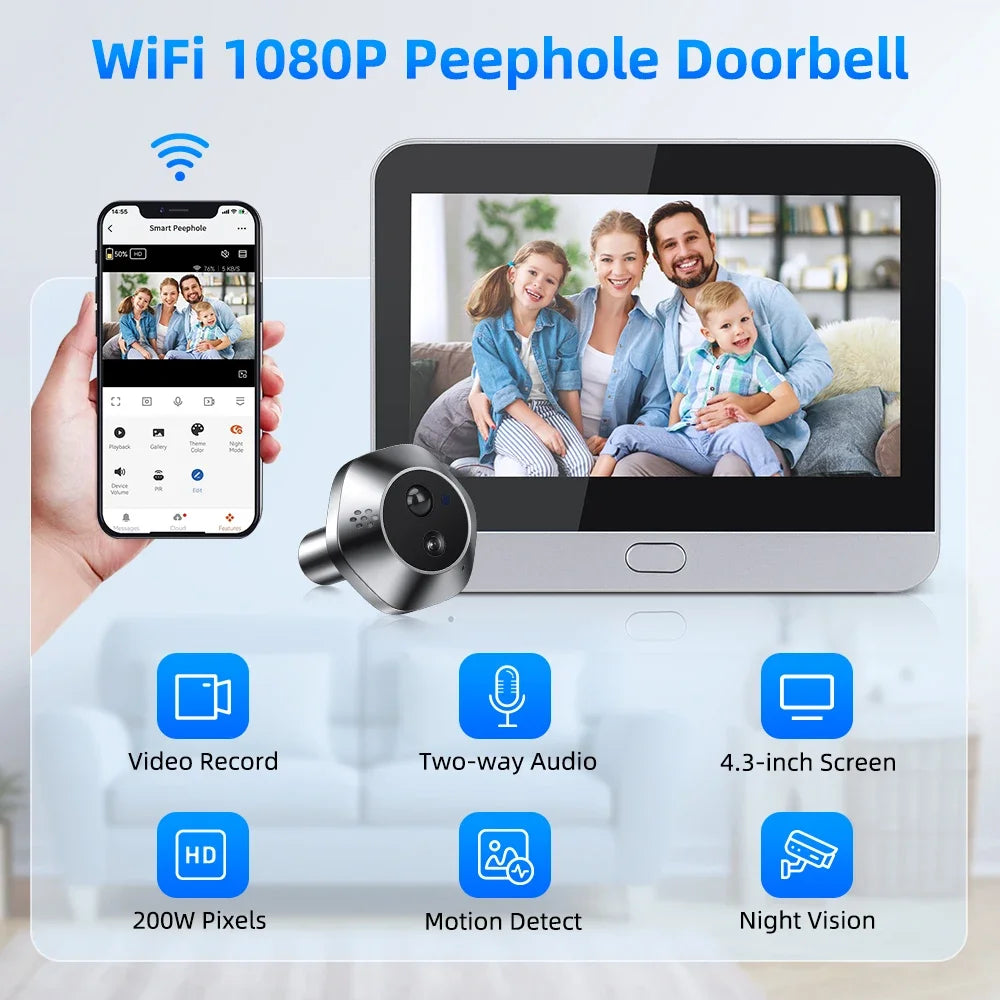 1080p Wireless Peephole Door Viewer with 64GB TF Card