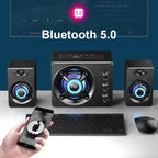 Portable Bluetooth 5.0 Home Theater Speakers with Subwoofer, Adjustable Bass & Colorful LED Lights