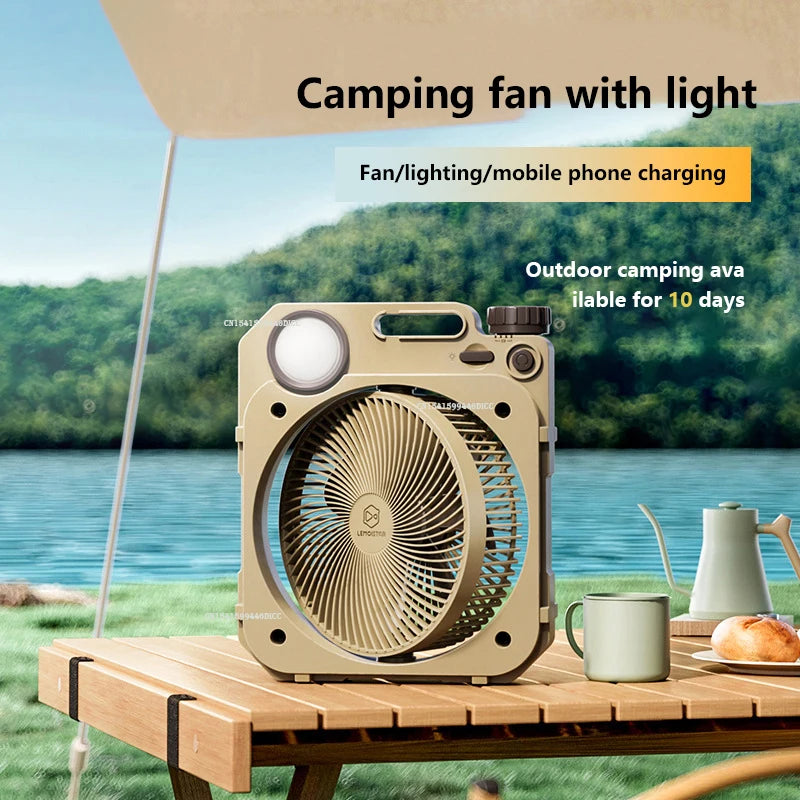 Rechargeable Outdoor Fan with Power Bank and LED Light