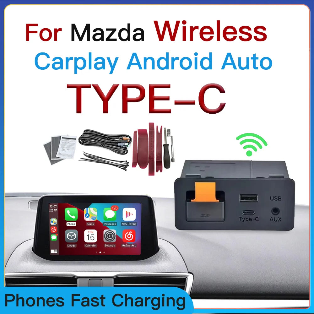 Wireless CarPlay & Android Auto Retrofit Kit for Mazda Type-C Adapter with Tools