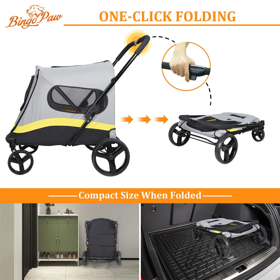 Foldable Dog Stroller with 4 Wheels – Portable Travel Carrier for Medium to Large Pets