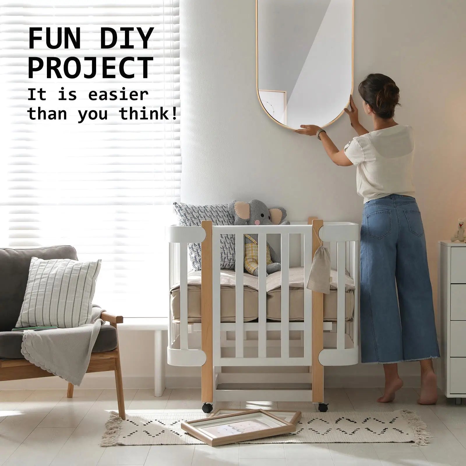2-Pack Oval Wall Mirrors 45x100cm Gold Aluminum Frame