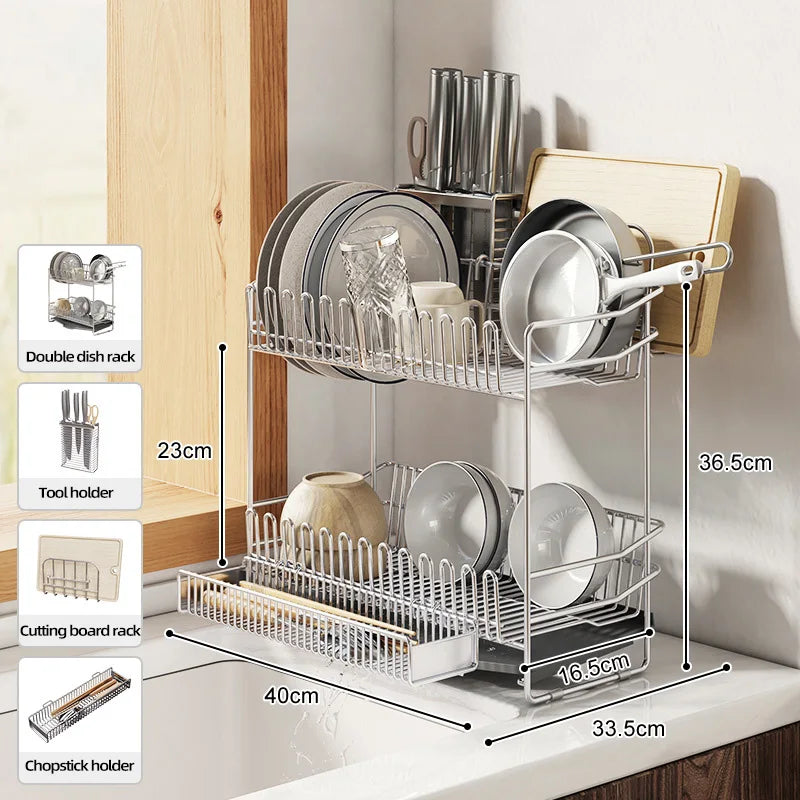 Compact Dish Drying Rack with Tray for Kitchen Counter