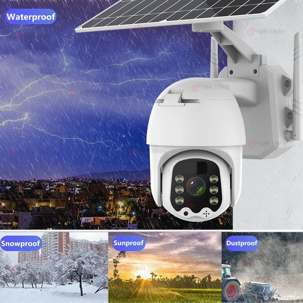 Waterproof Solar Outdoor CCTV Camera 1080p HD, Wireless PTZ, Motion Alerts, 4G SIM & WiFi